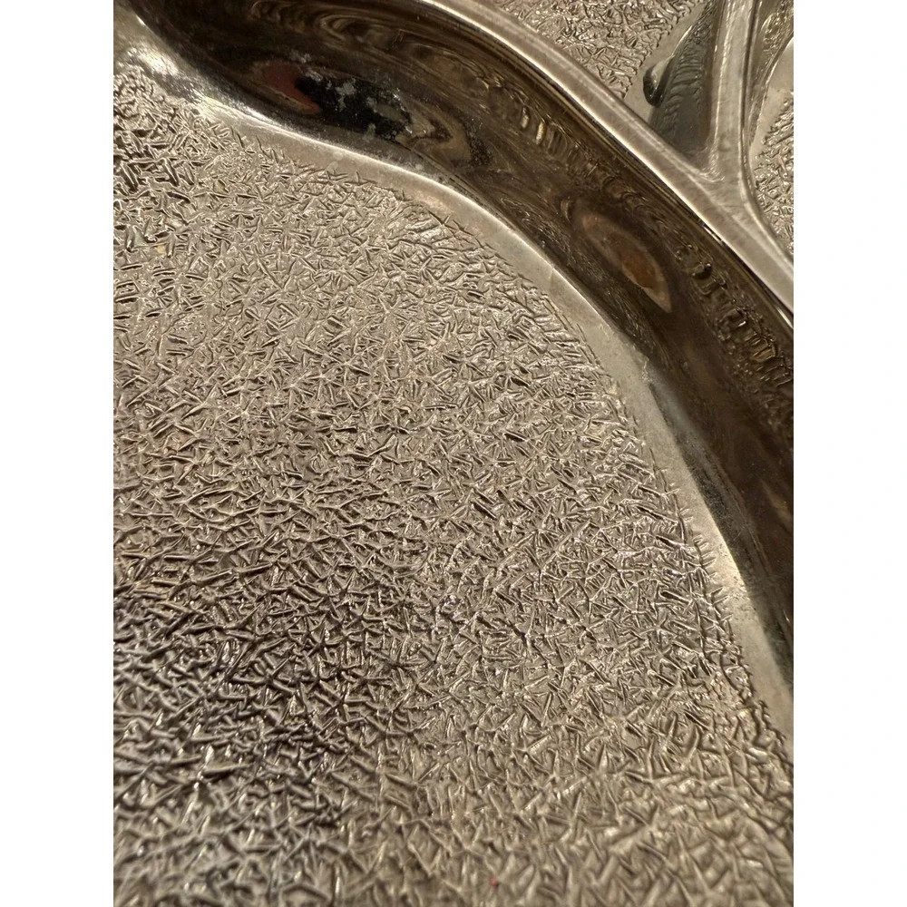 Aluminum Clover‎ Leaf Divided Serving Dish Tray Textured Silver 1994